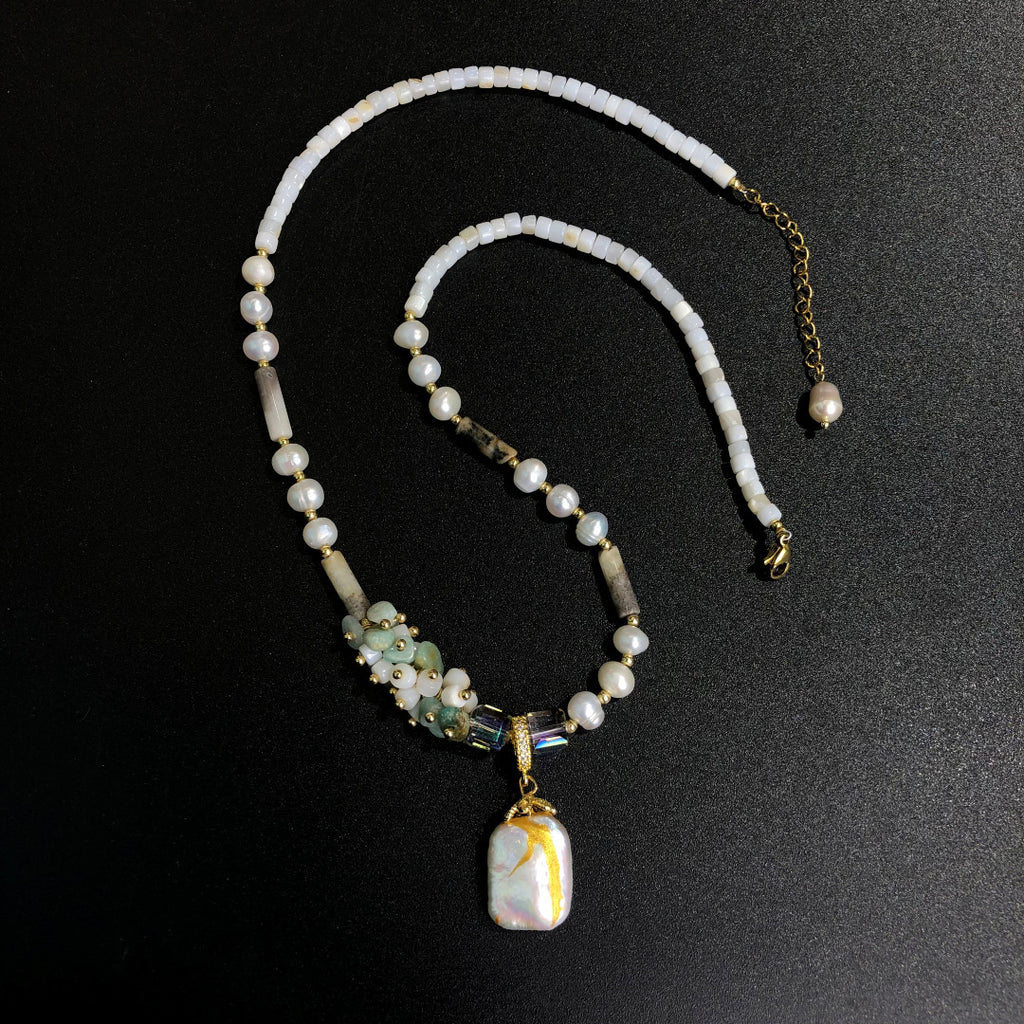 Hand-woven Colored Necklace With Natural Freshwater Pearls