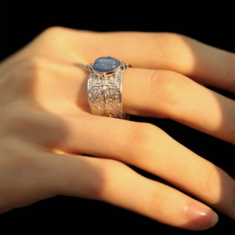 Heavy Industry Retro Vine Pattern Women's Vintage Wide Band Ring