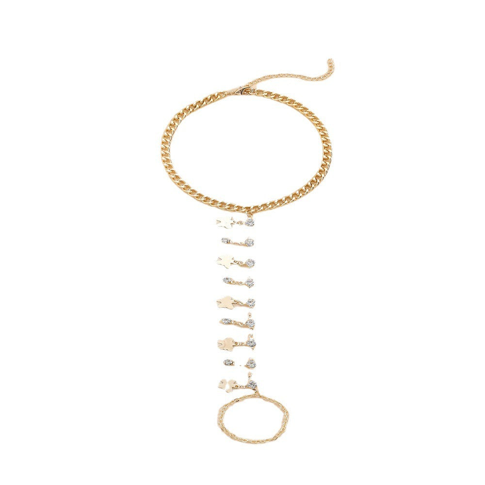 Summer Beach Style Simple Rhinestone Butterfly Pendant Toe Ring Finger Anklet