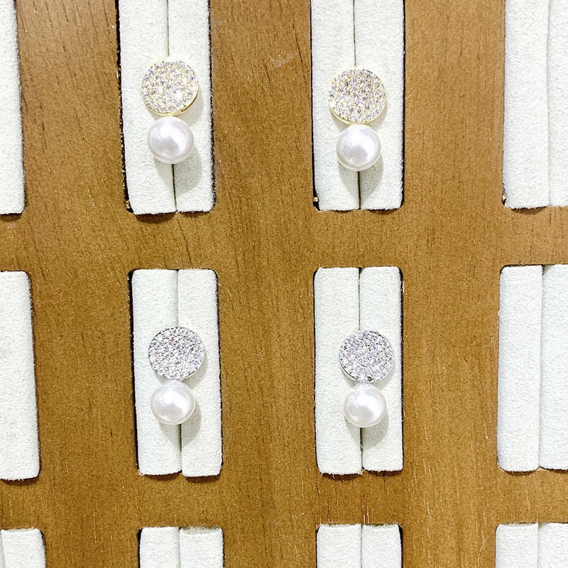 Elegant And Versatile Round Diamond Studded Pearl Earrings