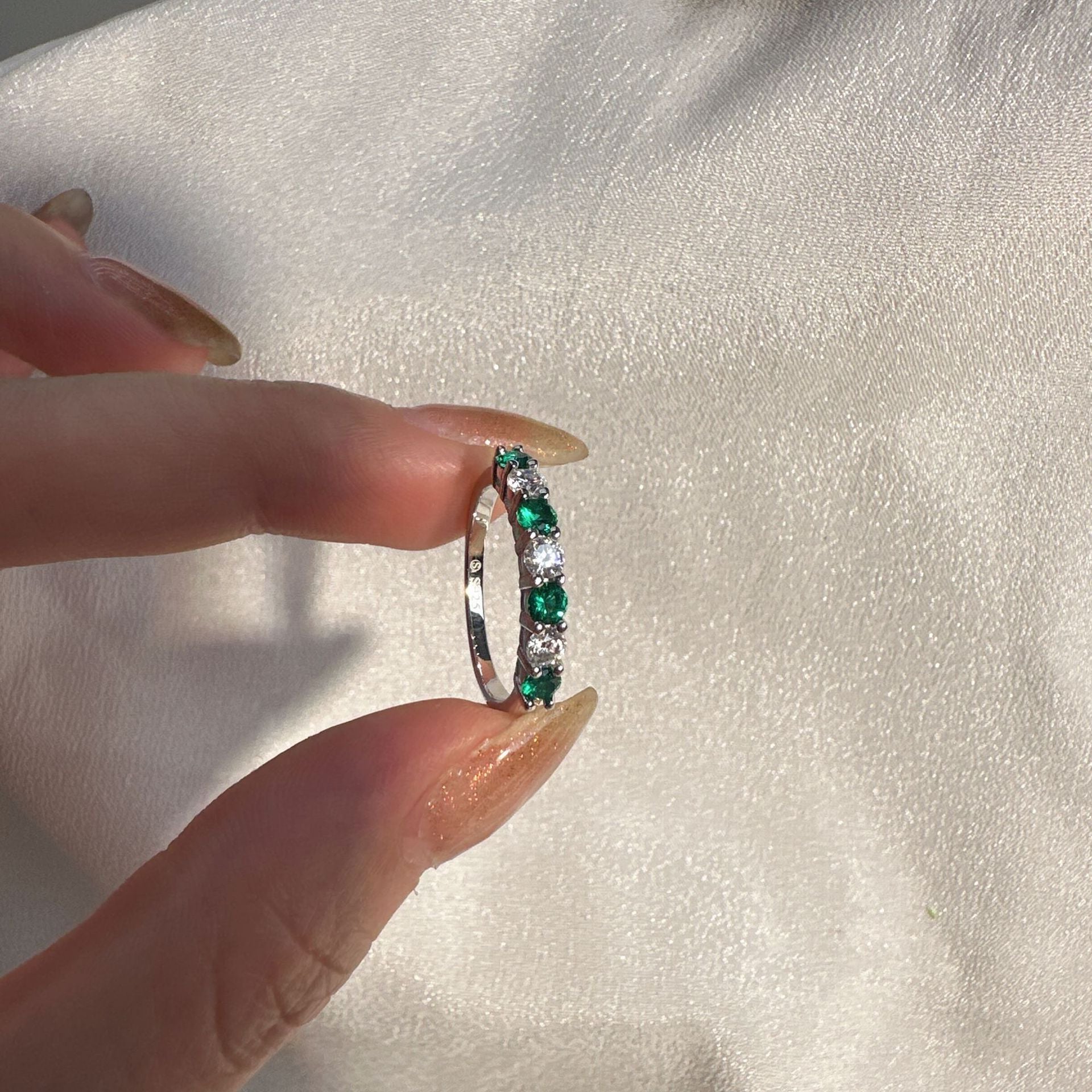 Women's Ruby Sapphire Emerald Moissanite Ring