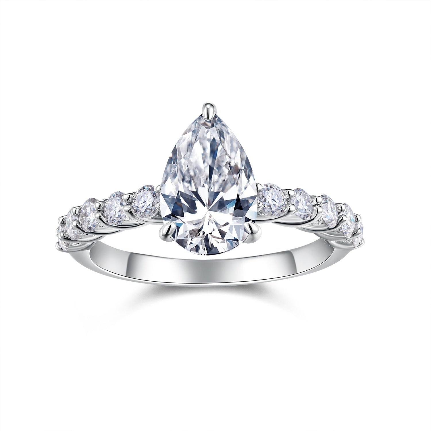 Moonlight Water Drop - A Wedding Ring Set With Top-quality Pear-shaped Moissanite S925 In Silver And Platinum-plated. The Ring Can Be Inspected With A Diamond Pen