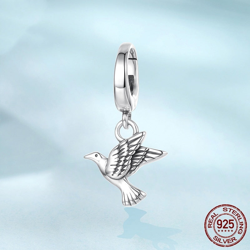 Peace Dove Opening And Closing Buckle Pendant Simple S925 Sterling Silver Beads