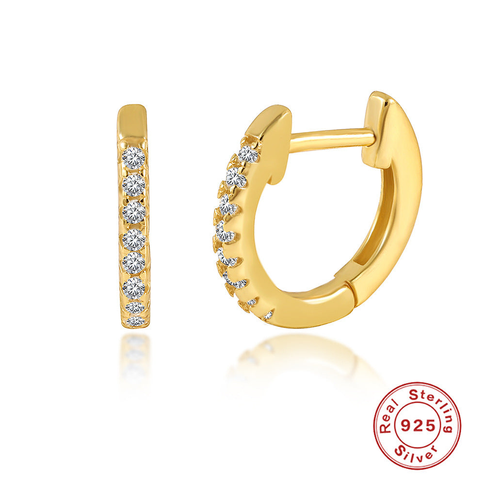 S925 Sterling Silver U-shaped Diamond Four-claw Earrings