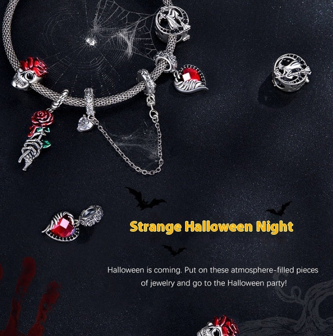 Halloween Beaded Ear Stud And Ring Dark Horror Festival