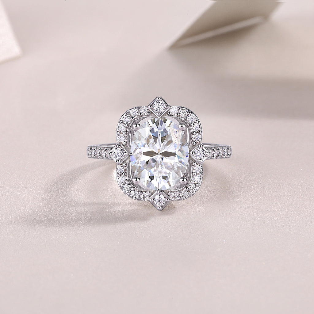 Camellia - Set With Top-quality Egg-shaped Moissanite S925 Silver And Platinum-plated Diamond Wedding Ring. The Ring Can Be Inspected With A Diamond Pen