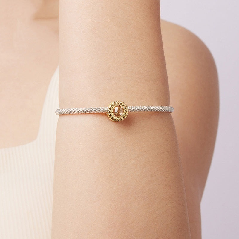 S925 Sterling Silver Gold-plated Sunflower Beads