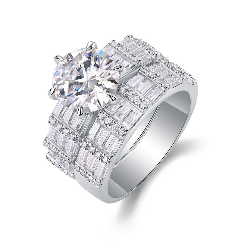 Vanilla - Set With 3-carat Top-quality Moissanite S925 Silver And Gold-plated Diamond Wedding Ring. The Ring Can Be Inspected With A Diamond Pen