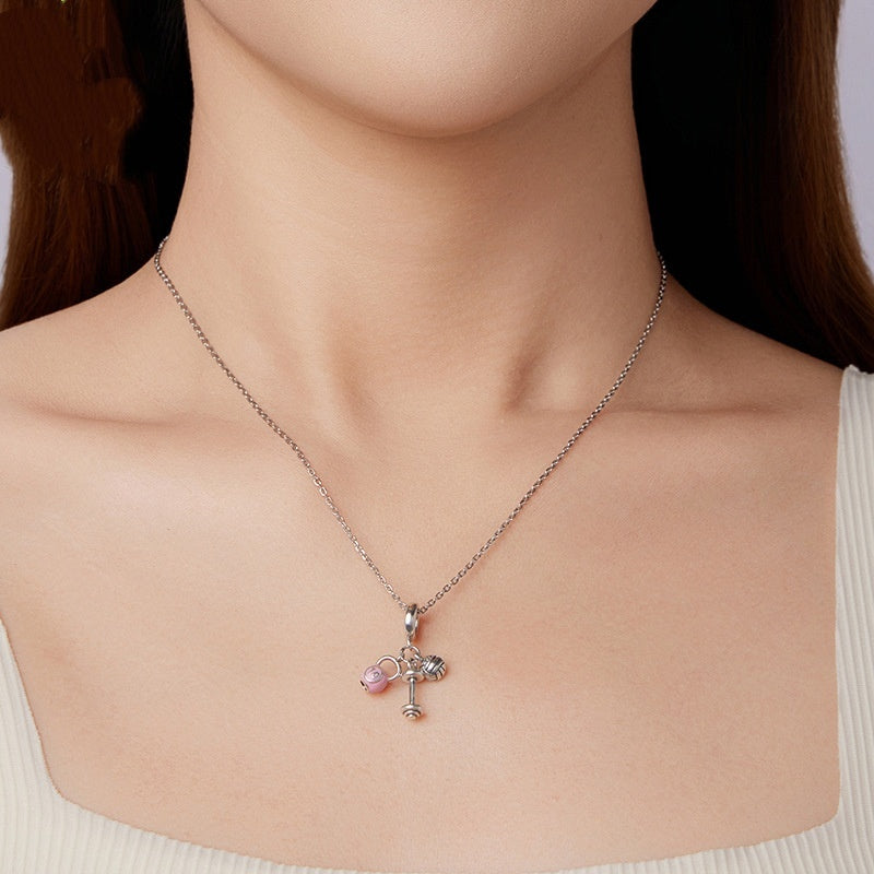 Kettlebell Volleyball Dumbbell Pendant Parts S925 Sterling Silver Beads