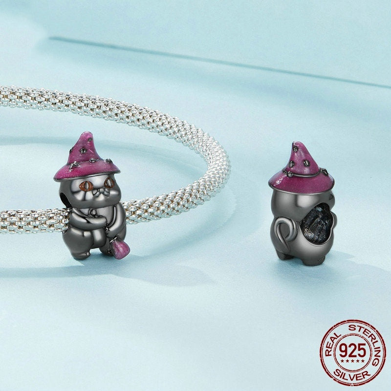 Halloween Black Cat Diy Bracelet String Beads S925 Sterling Silver Beads