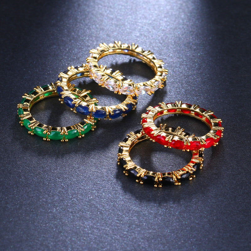 Real Gold Plating Single Row T Square Zircon Ring