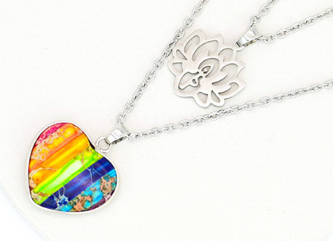 Seven-color Heart-shaped Emperor Stone Lotus Double-layer Necklace