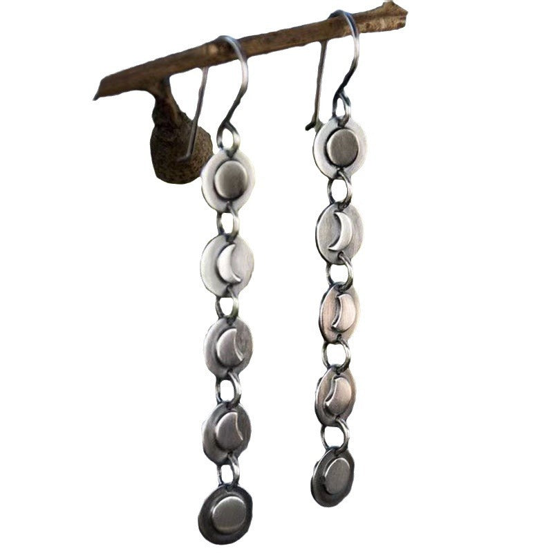 Geometric Disc Handmade Moon Long Earrings