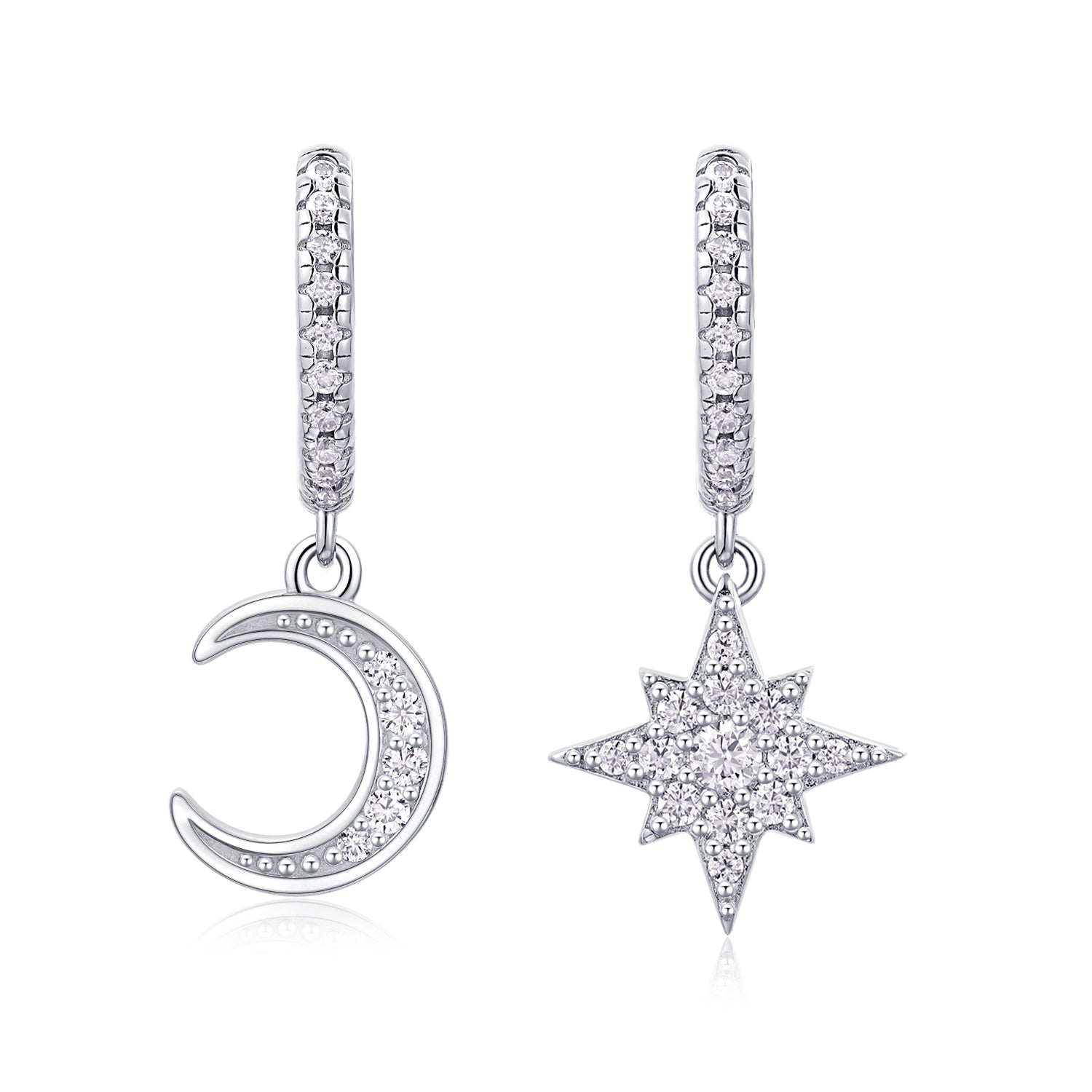 Star And Moon Interdependent - Fashionable Earrings And Stud Jewelry Set With Moissanite S925 Sterling Silver And Platinum-plated Diamonds