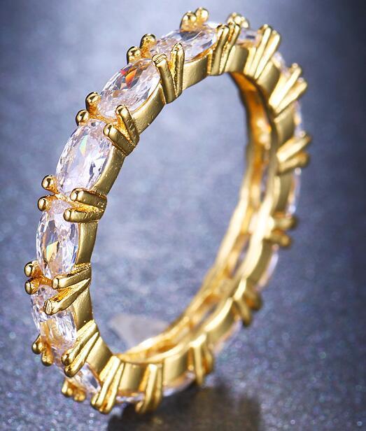 Real Gold Plating Single Row T Square Zircon Ring