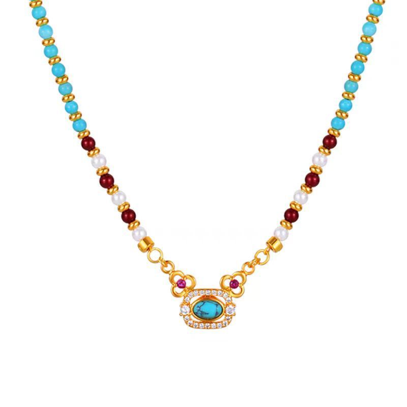 Natural Turquoise Pearl Necklace Chinese Style Traditional Clavicle Necklace