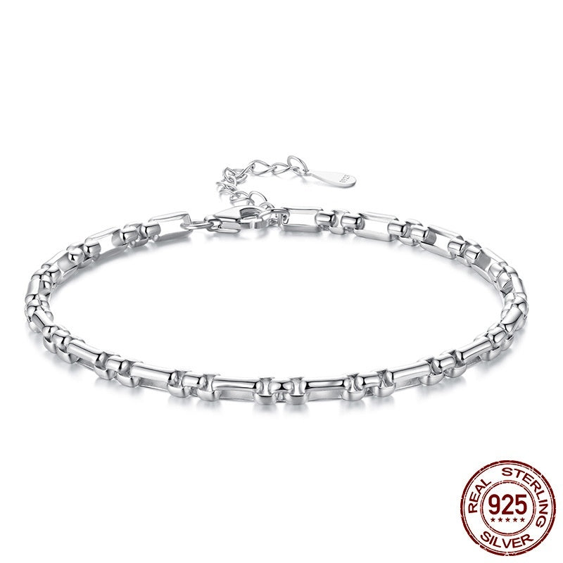 S925 Sterling Silver Minimalist Round Box Chain Bracelet