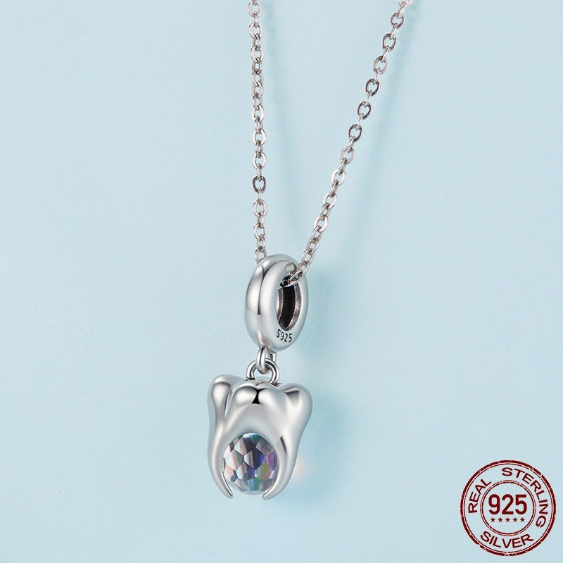 S925 Sterling Silver Teeth Pendant Ornaments Bracelet String Beads