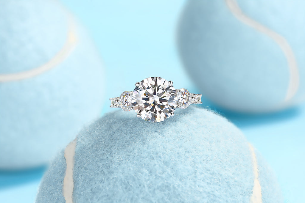 Three-diamond Shining - Set With Top-quality 5-carat Moissanite S925 Silver And Platinum-plated Diamond Wedding Ring. The Ring Can Be Inspected With A Diamond Pen