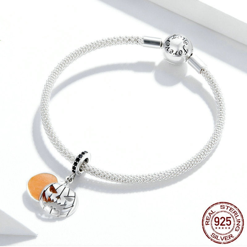 S925 Sterling Silver Halloween Beaded Bracelet Color-horror Dark Holiday Beads Combination