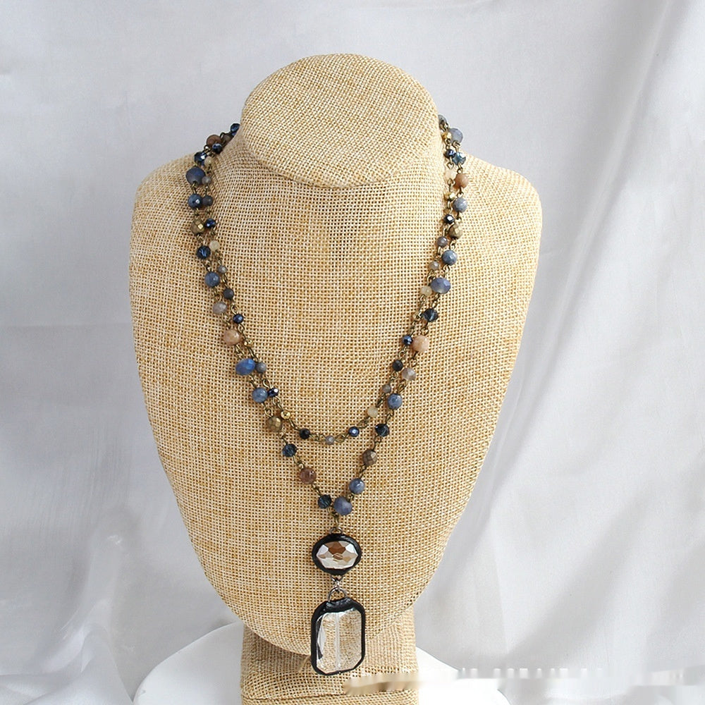 Fashion Tribal Style 2-layer Natural Stone Glass Chain Necklace