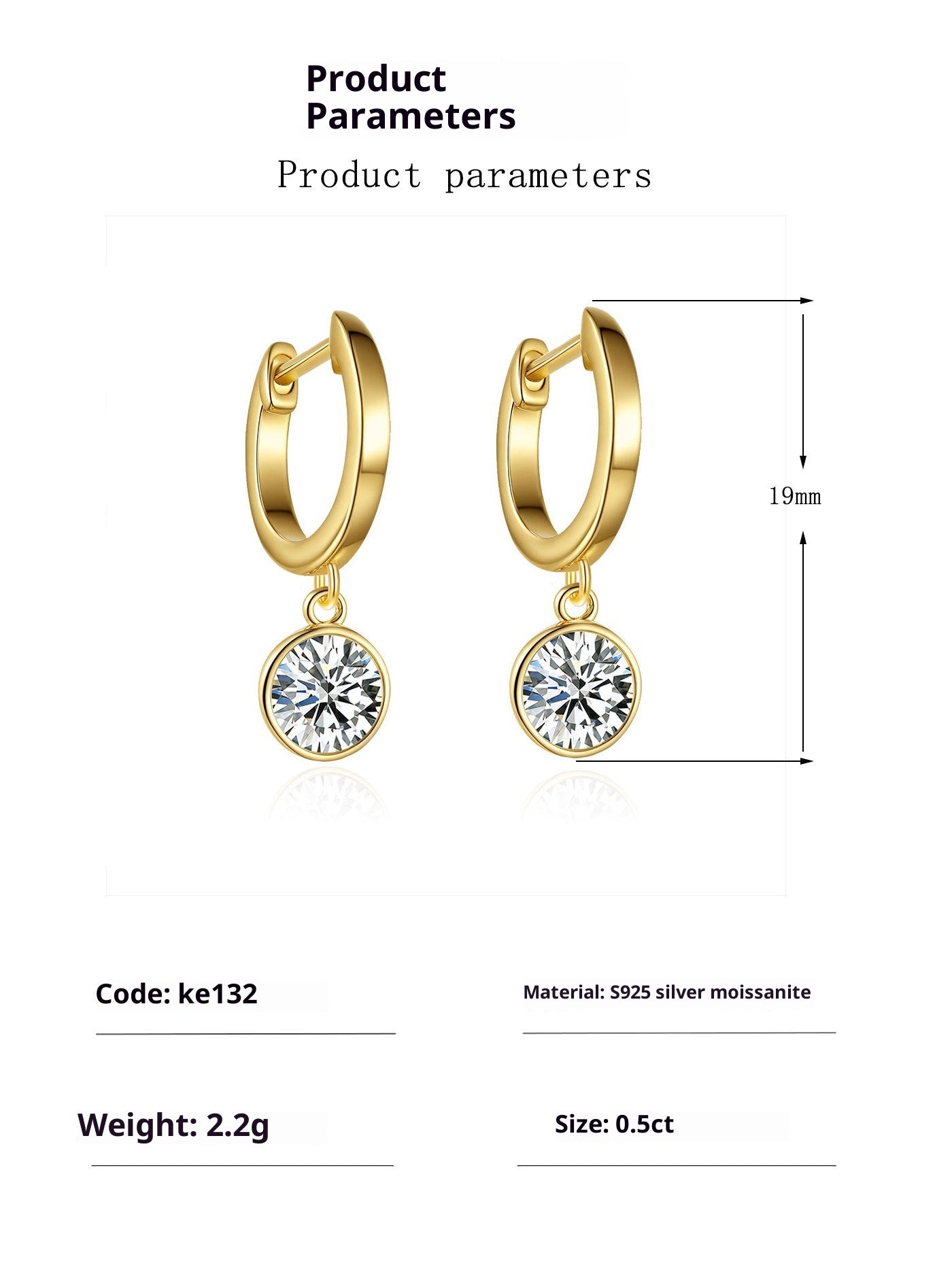S925 Silver Ladies Round Studs Simple Moissanite Earrings