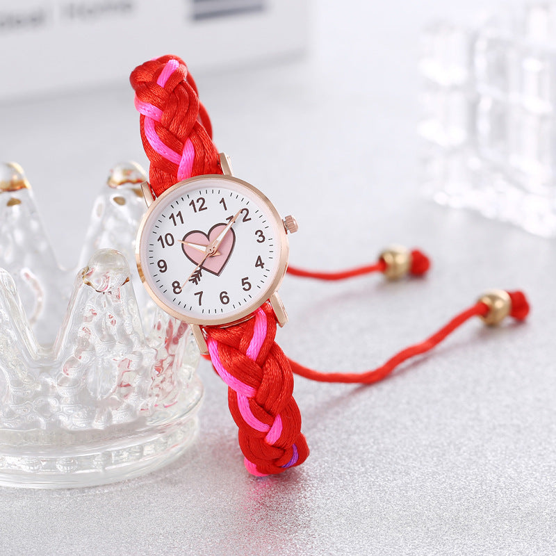 Korean Style Macaron Color Color Handmade Braided Bracelet Peach Heart Watch