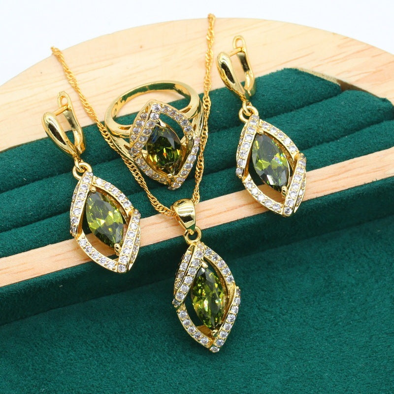 Anti-allergy AAA Zircon Necklace Earring Ring Jewelry Suit