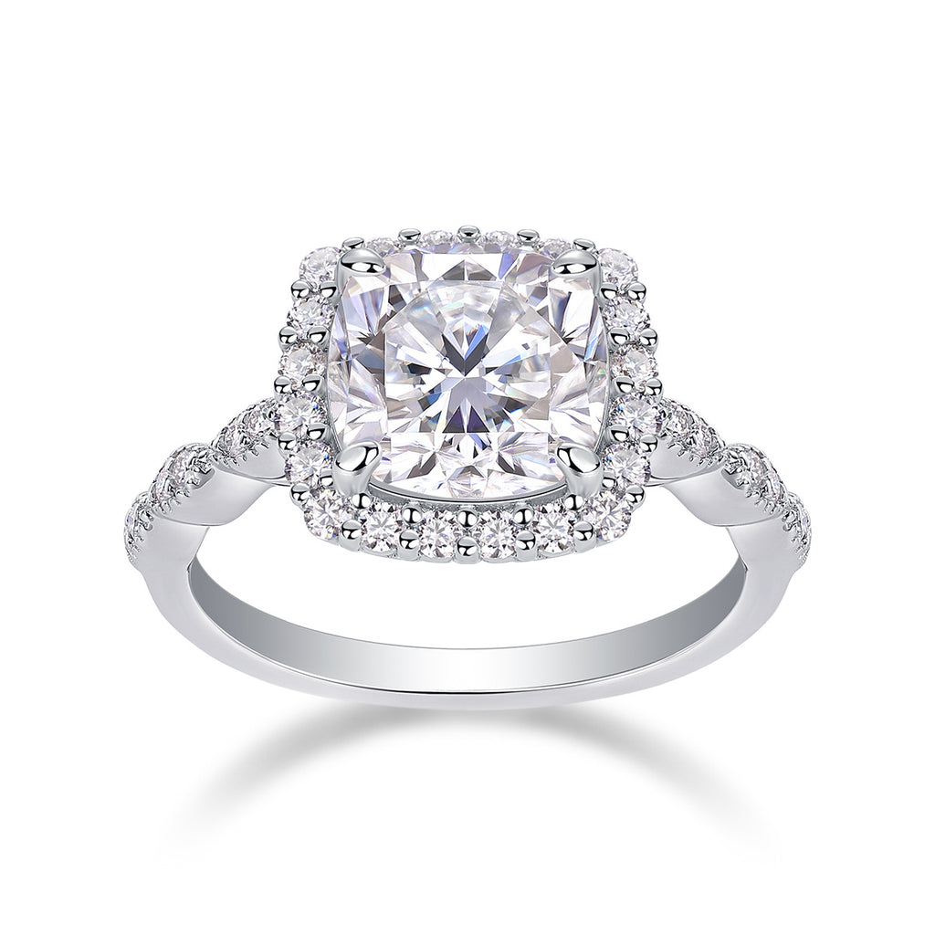 Gorgeous Square Diamond - Set With Top-quality Square Moissanite S925, Silver And Platinum-plated Diamond Wedding Ring. The Ring Can Be Inspected With A Diamond Pen
