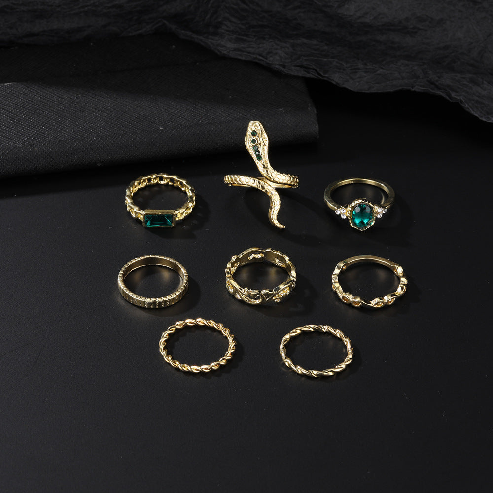 Gold Snake-shaped Lvzuan Twist Chain 8-piece Suit Ring