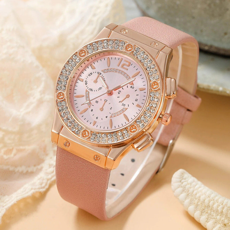 Ins Korean Style Diamond-embedded Fashion Pu Strap Watch