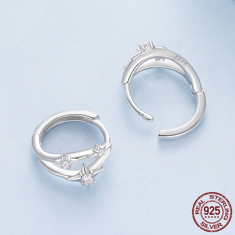 Simple S925 Sterling Silver Eight-pointed Stars Ear Clip Earrings