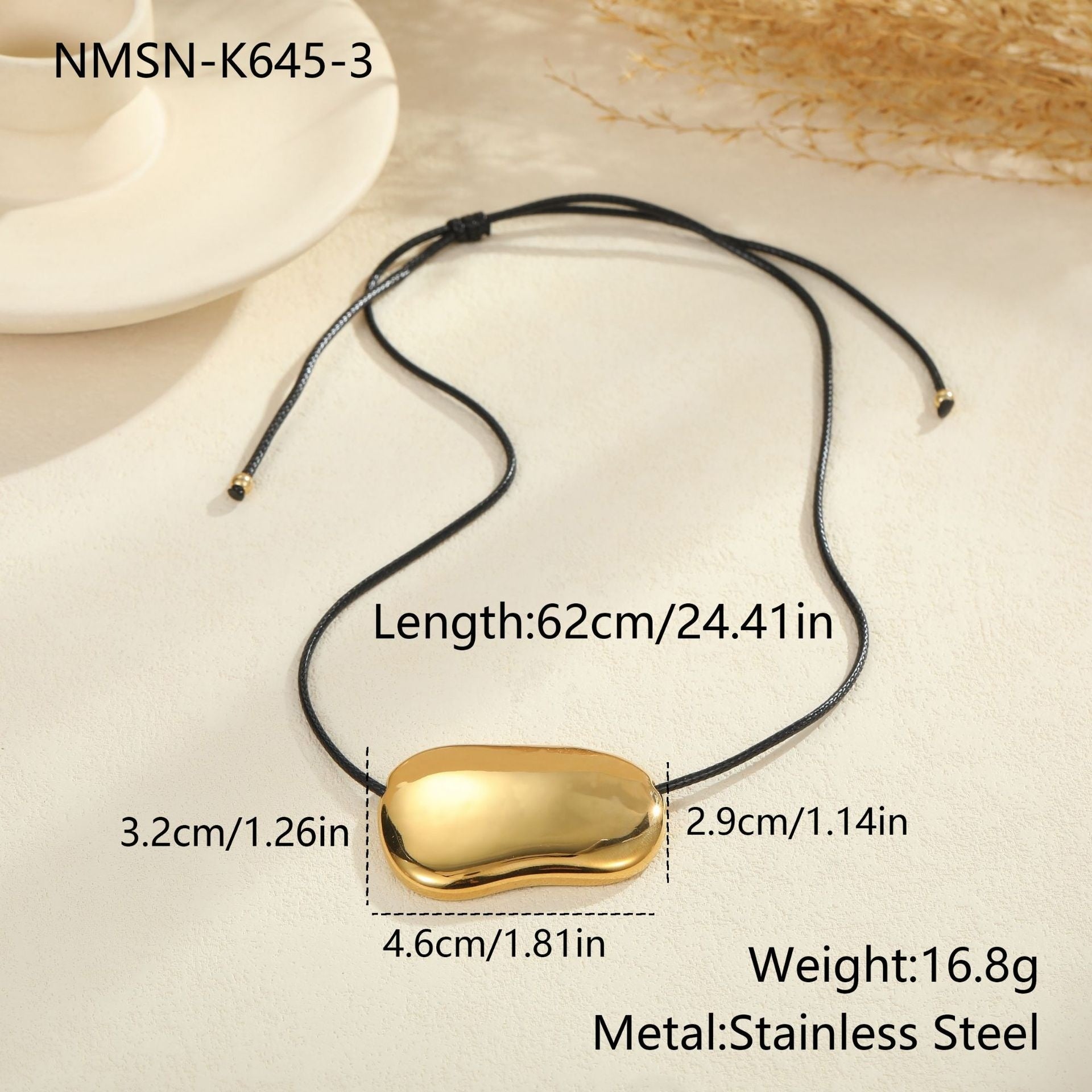 Black Rope Titanium Steel Necklace Irregular Pendants Minimalist Collar High Sense Niche