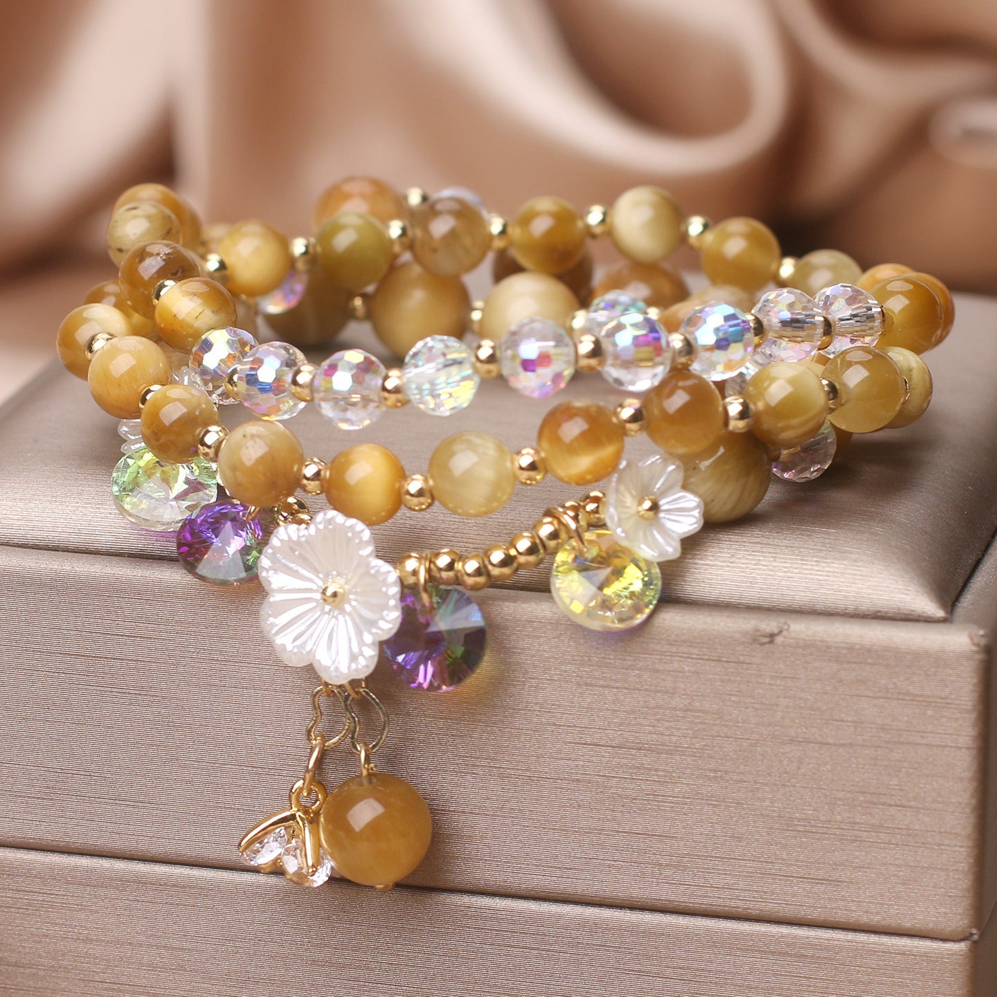 New Chinese Style Gold Tiger Eye Multi-ring Winding Bracelet Female Light Luxury