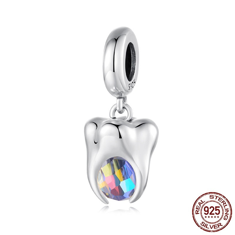 S925 Sterling Silver Teeth Pendant Ornaments Bracelet String Beads