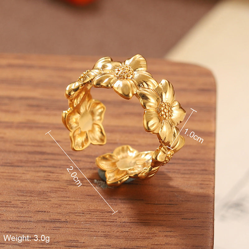 Natural Stone Geometric Ring High-grade Versatile Retro Non-fading