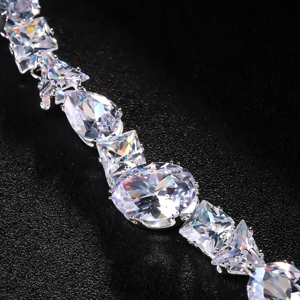 Simple Full Rhinestone Zircon Necklace And Earrings Suite