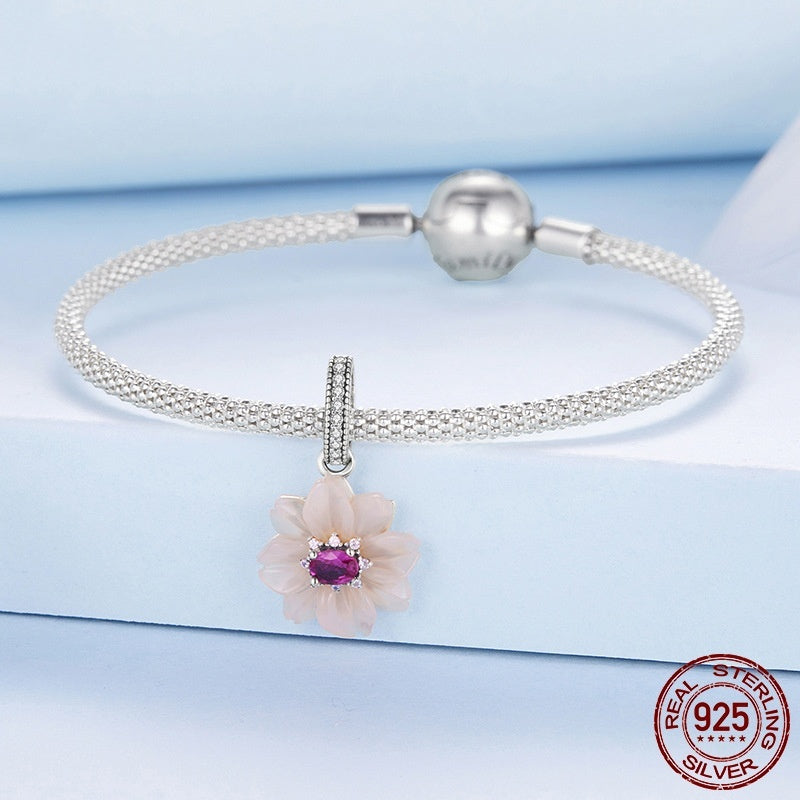 Eternal Flower S925 Sterling Silver Pendant Parts Beaded