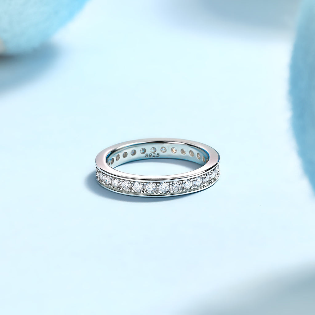 Trajectory - Set With Top-quality Moissanite S925 Silver And Platinum-plated Diamond Wedding Ring, The Ring Can Be Tested With A Diamond Pen In Gold And Rose Gold