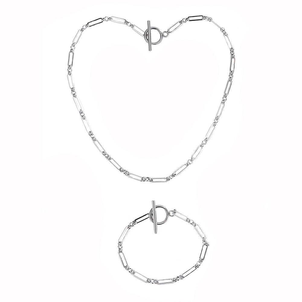 Wear-resistant Non-fading Metal Stainless Steel Necklace, Bracelet Set