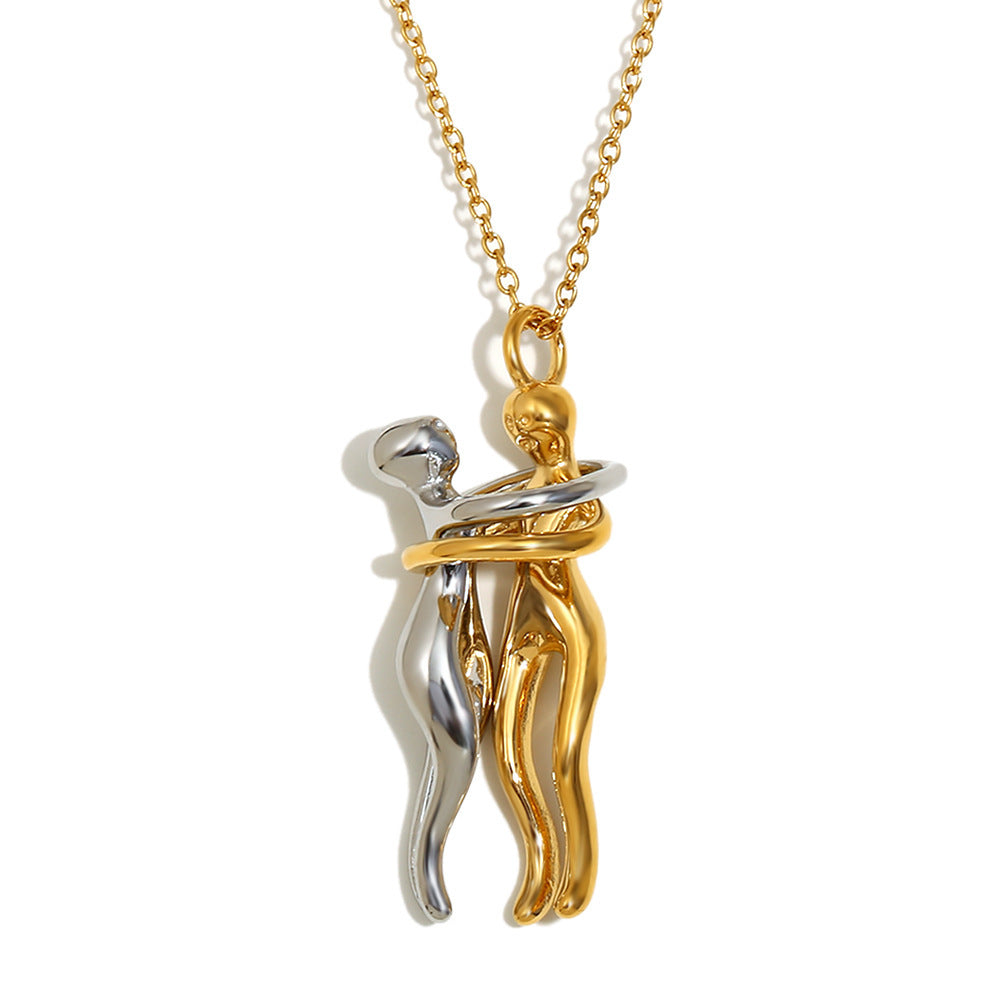 Stainless Steel 18K Gold Plating Lovers Hug Two-tone Necklace