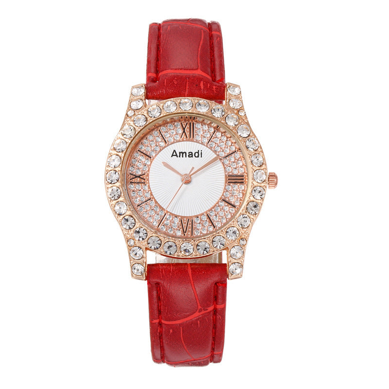 Women's Diamond-embedded Roman Face Simple Fashion All-match Quartz Watch Gift Box