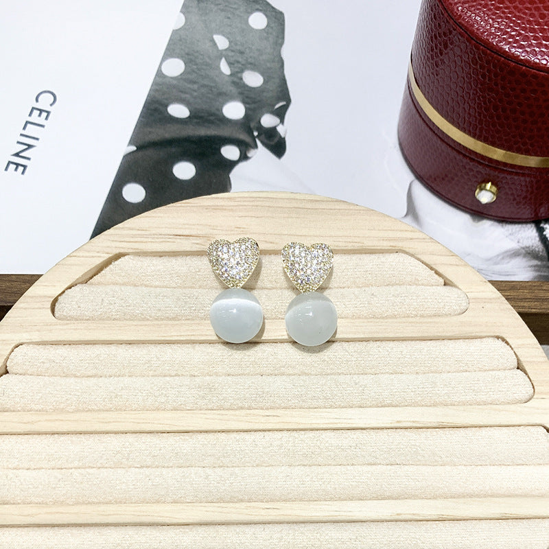 Love Cat Eye Stone Pearl Earrings