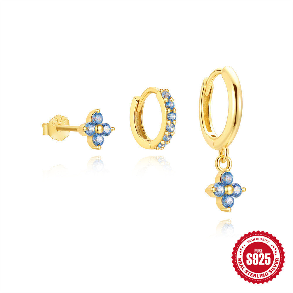 S925 Sterling Silver Geometric Classic Petals Diamond Ear Ring