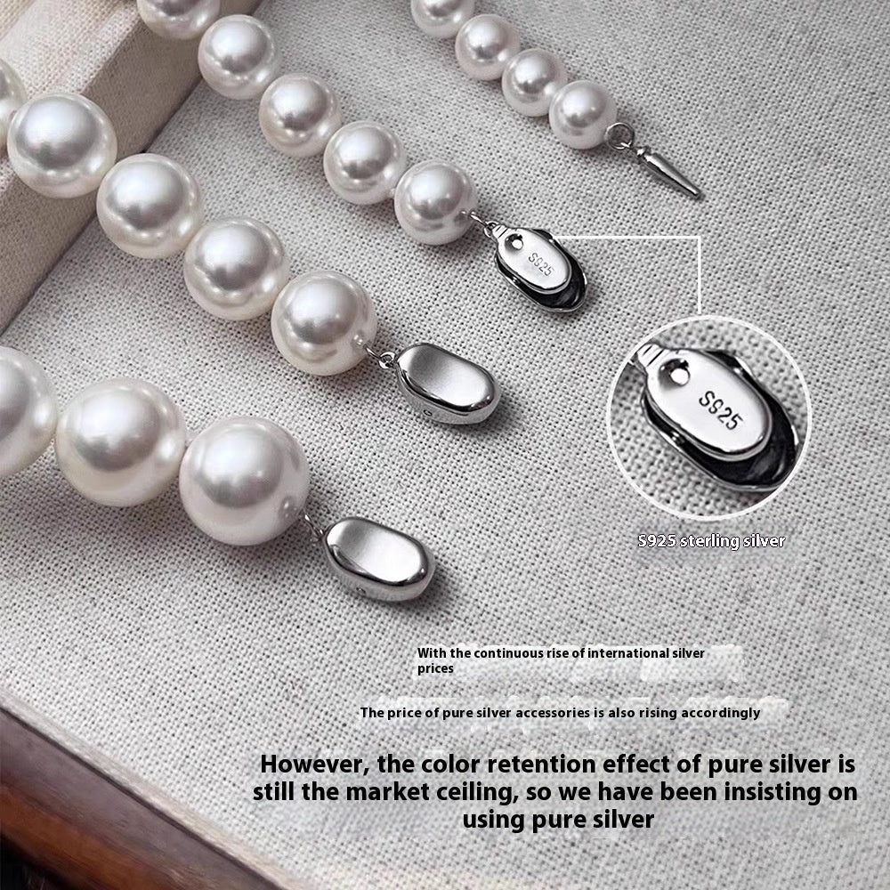 925 Silver Ingot Buckle Strong Light High Quality Shell Pearls Australian White Necklace