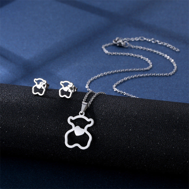 Stainless Steel Necklace Ear Stud Combination Suit