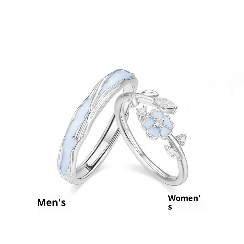 Creative Silver Sparkling Camellia Couple's Ring