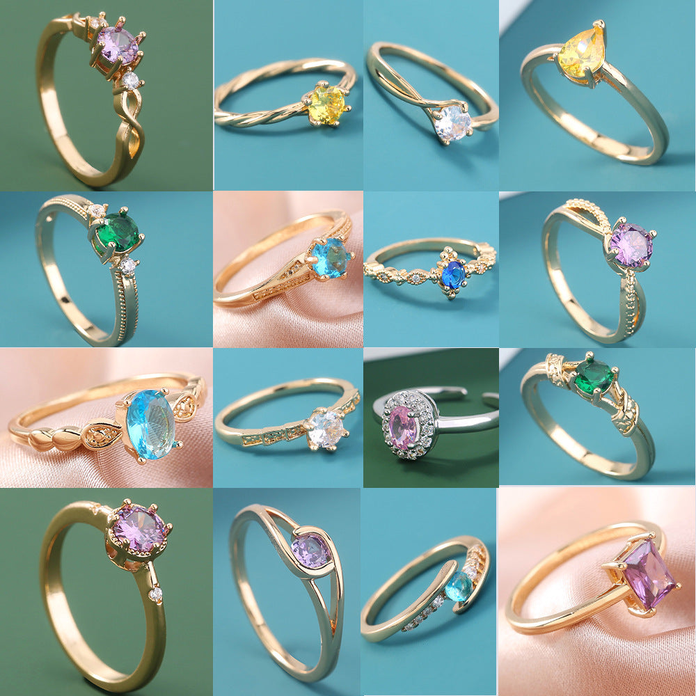 Niche Metal Zircon Ring Gem Ring Adjustable