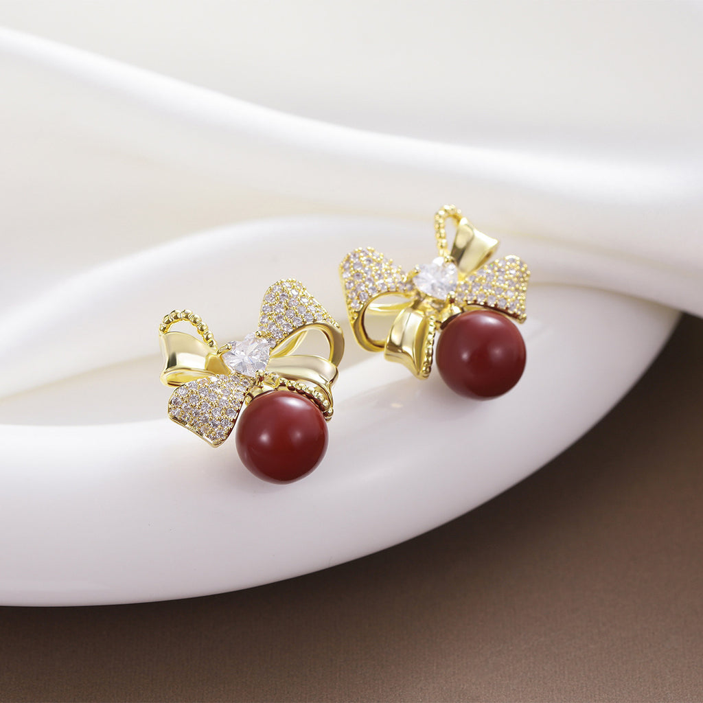 Beizhu Zircon Gold Plated High Color Preserving Earrings