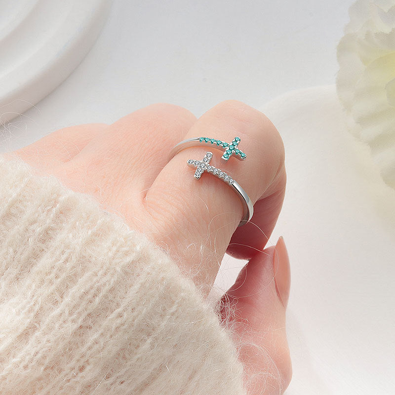 Cross Ring Open Zircon Ring For Women